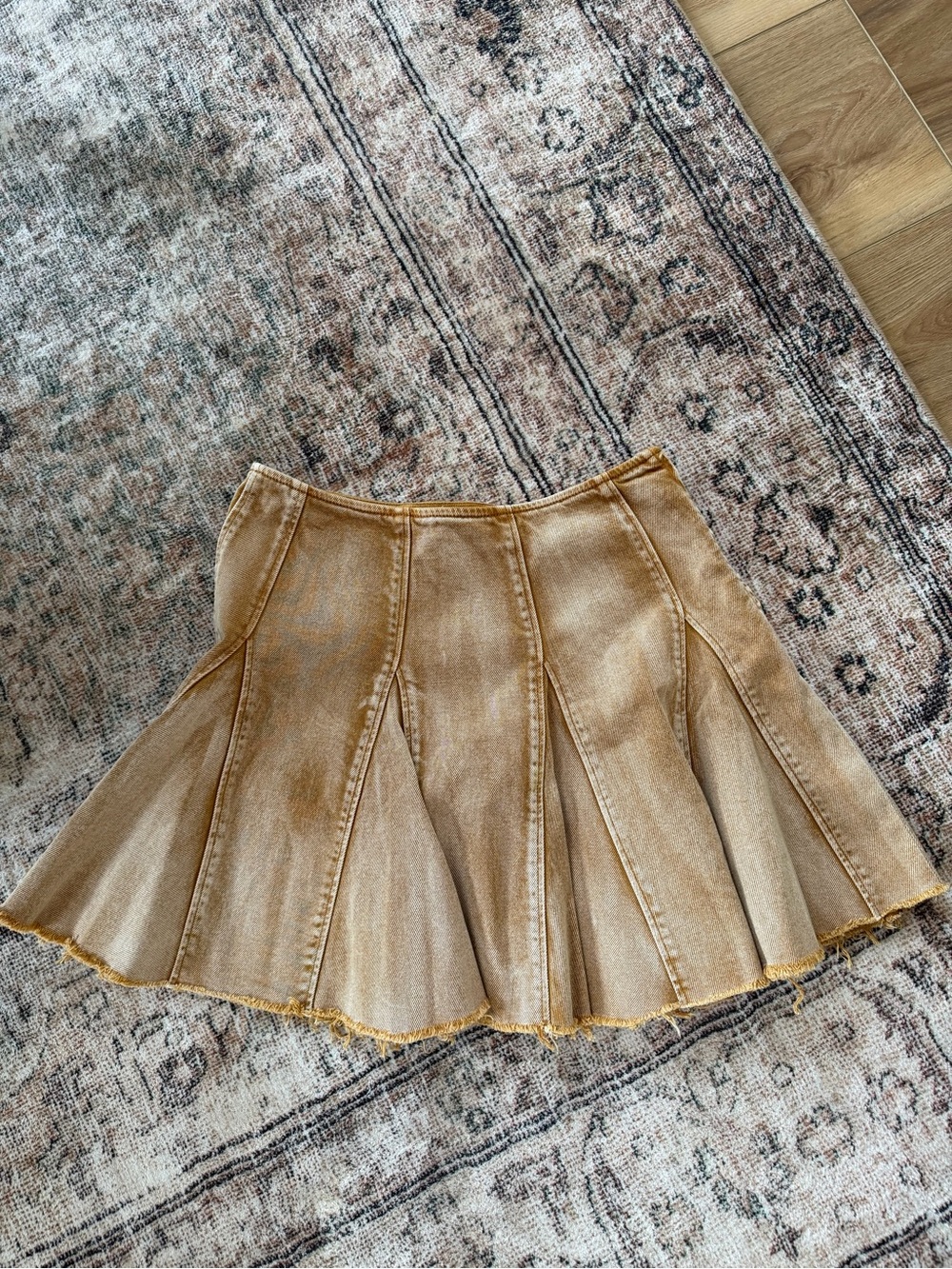 Free People Tan Washed Panelled Circle Skirt